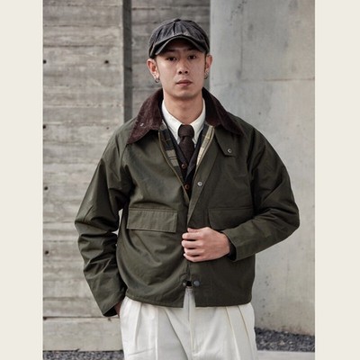 Herren Retro Klassisch Wax Jacke Loose Oil Wax Hunting Mäntel Corduroy Collar