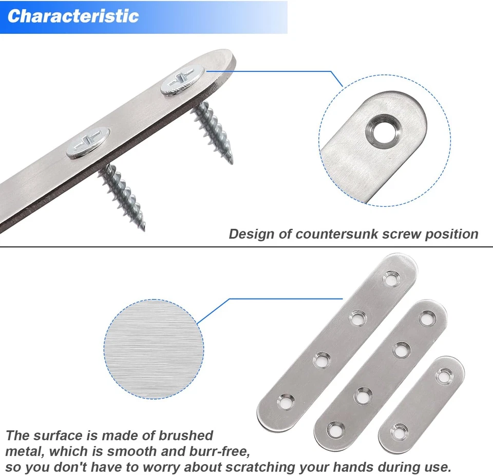 Soportes planos rectos de acero inoxidable 96 piezas, soporte de metal, placa de reparación, metal B Foto 2 de 4