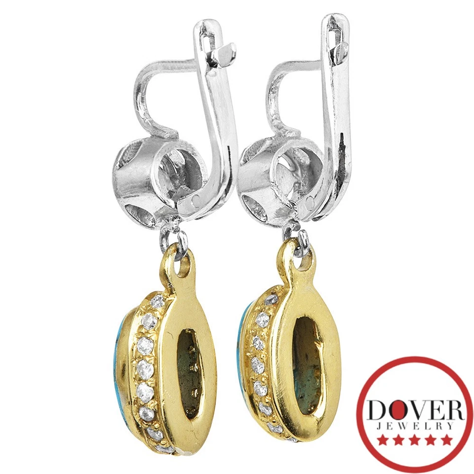 Estate Diamond Turquoise Silver Multi Cut Dangle Drop Earrings 6.6 Gr NR - Image 3 of 4