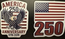 2Pk. 250th Anniversary Sticker America Eagle Flag 2  Souvenir Decal 1776-2026