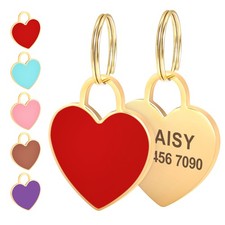 Cute Heart Personalized Dog ID Tag Pet Puppy Cat Kitten Name Phone Engraved Free