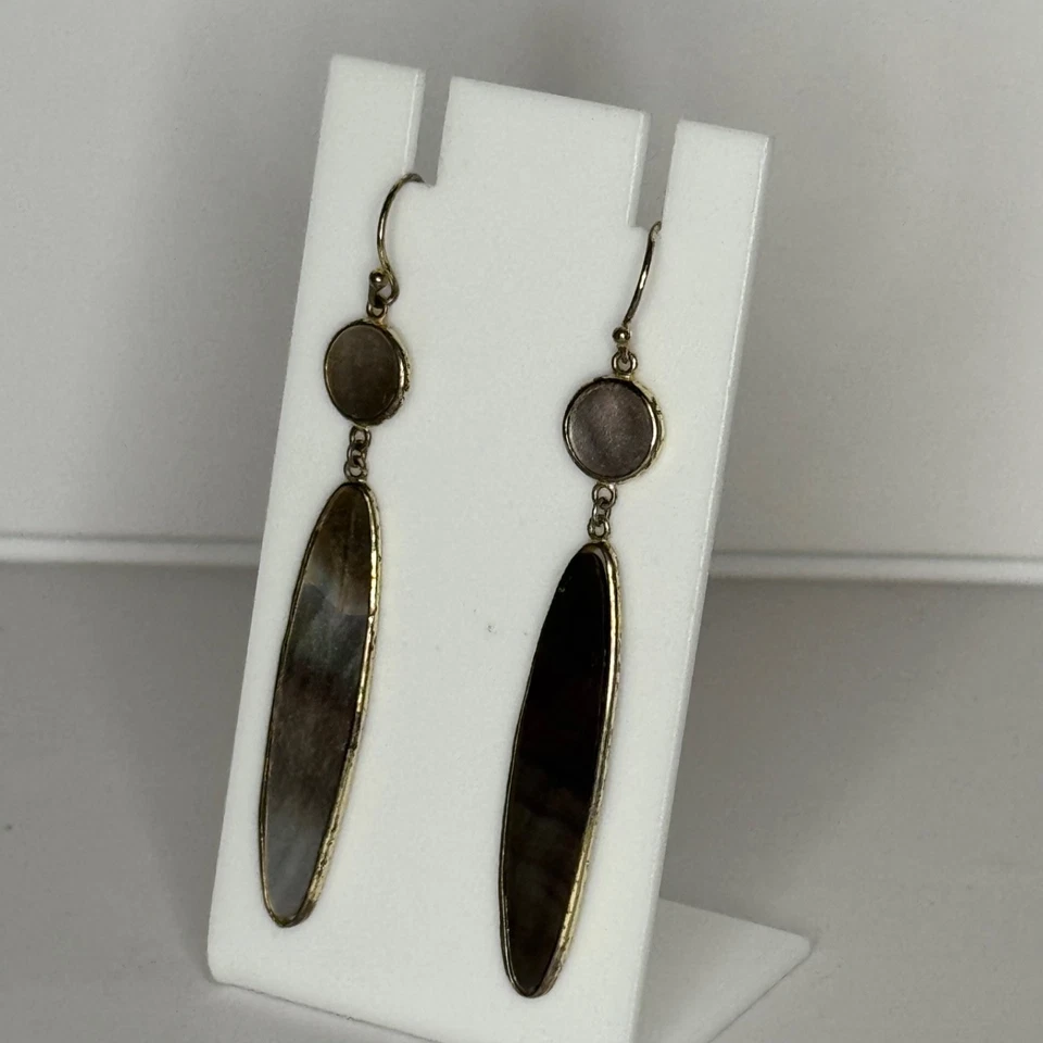 Pendientes de madreperla gris vermeil núcleo de sirena colgante gota plata de ley Foto 3 de 4