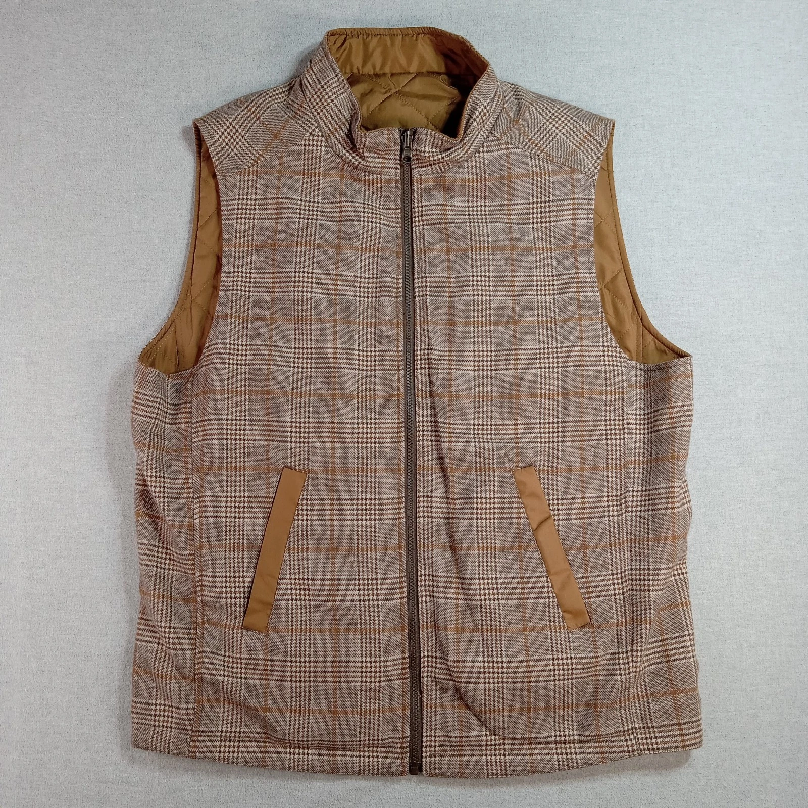 Madison Creek Outfitters Men’s L Plaid Wool Full Zip Vest Brown Outdoors Hunting