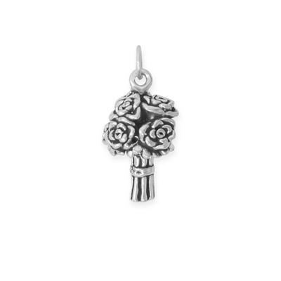 Women's 925 Sterling Silver Oxidized 3D Flower Bouquet Charm - Spring, Romance |