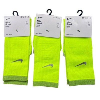 3 Nike Spark Lightweight Running Crew Socks Volt Neon Yellow M 10-11.5  W11.5-13