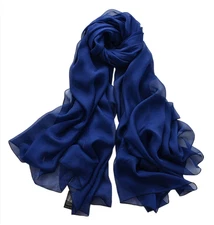 100% Silk large Scarf Women neckerchief Shawl Wrap solid pure navy blue MY115-25