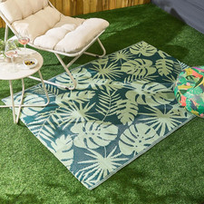 Outdoor Rug Green Palm Leaf Garden Mat Waterproof Reversible Patio Carpet 170cm