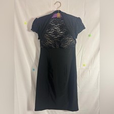 VTG Y2k Black Nude Lace Cap Sleeve Whimsigoth Dark Coquette Dress Size M