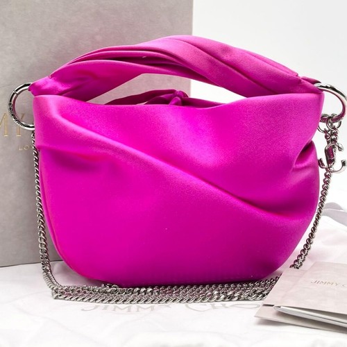 Jimmy Choo Bonny Pink Satin 2Way Chain Crossbody Bag Party Clutch with Box