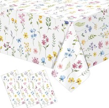 3 Pcs Spring Floral Tablecloth, Wildflower Butterfly Plastic Disposable