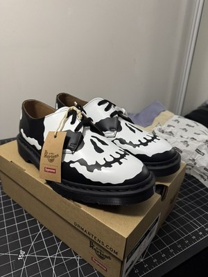 SUPREME DR. MARTENS 1461 3-EYE SHOE SKULL BLACK & WHITE US Size 10