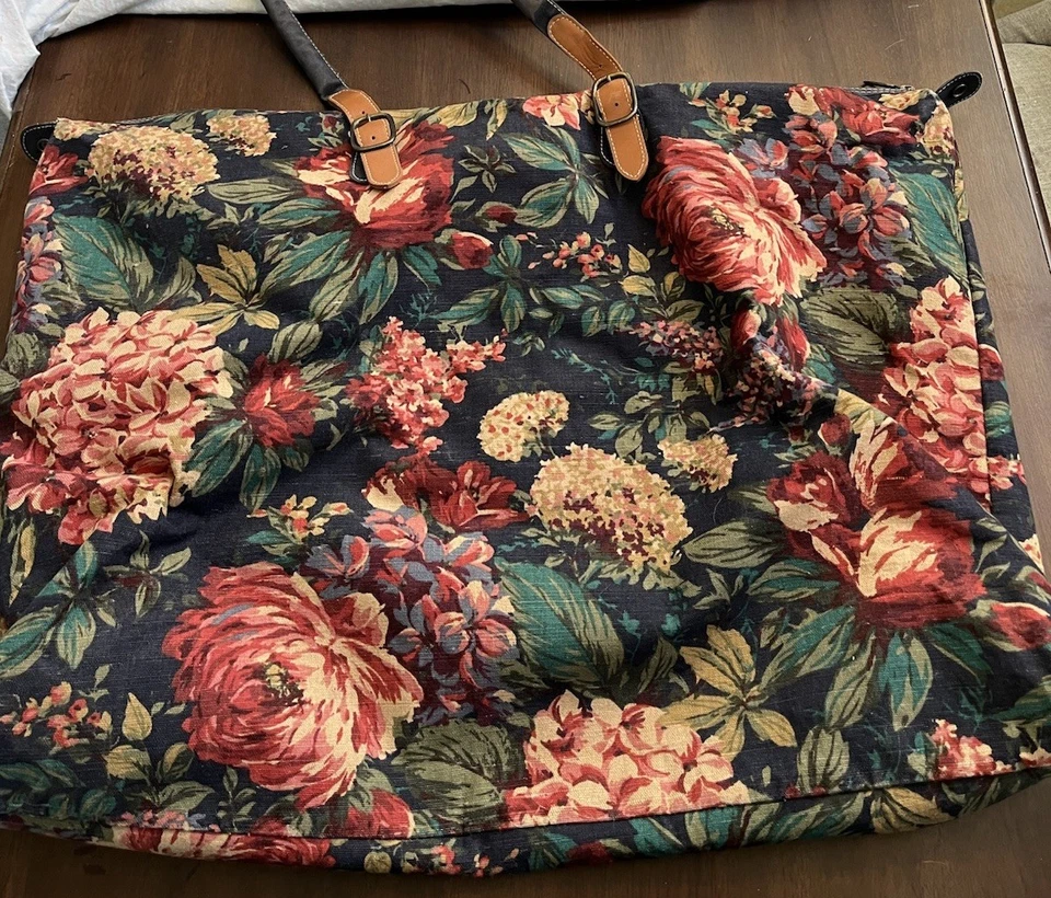 Bolso de Lona Vintage Gitano Fin de Semana Floral Azul Marino Cuero Detalle Alfombra Cremallera XL Foto 2 de 4