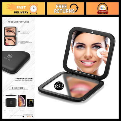 Compact Folding Mirror 1X/30X Magnification 3.5'' Pocket Size Handheld Travel Mak