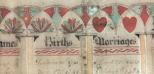 Antiguo ARTE POPULAR PINTADO Registro Familiar - CROSBY Putnam NUEVA YORK - Pájaros y Corazones - Imagen 9 de 12