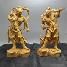 Buddha Statue Figurine Wooden Sculpture Set Kongo Rikishi Height H7.8in RZ