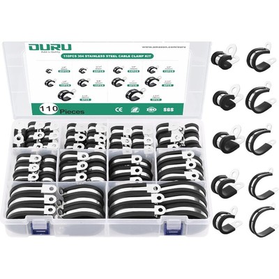 110PCS Cable Clamps Assortment Kit Insulated Cable Clamp Auto Wire Pipe Clamps