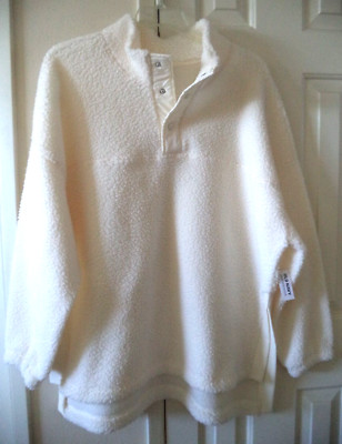 Winter White Cream Tunic Side Slit Sherpa Fleece Sweatshirt 2XL 3X 20 22 24 XXL