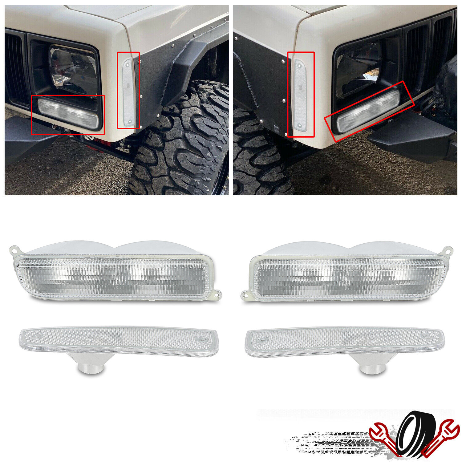 For 97 98 00 01 Jeep Cherokee XJ Chrome Bumper Lights + Signal Corner