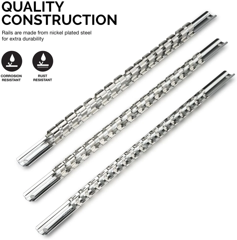 Neiko 03969A Riel Soporte Enchufe, Juego Organizador de 3 Piezas | 1/4, 3/8 y 1/2 Pulgadas D Foto 2 de 4