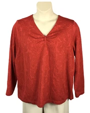 CJ Banks Knit Top Womens Plus Size 2X Red V-Neck Long Sleeve Embossed Material