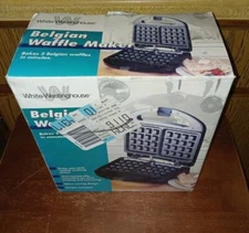 White-Westinghouse Belgian Waffle Maker Non-Stick Plates w/Recipes *Open Box