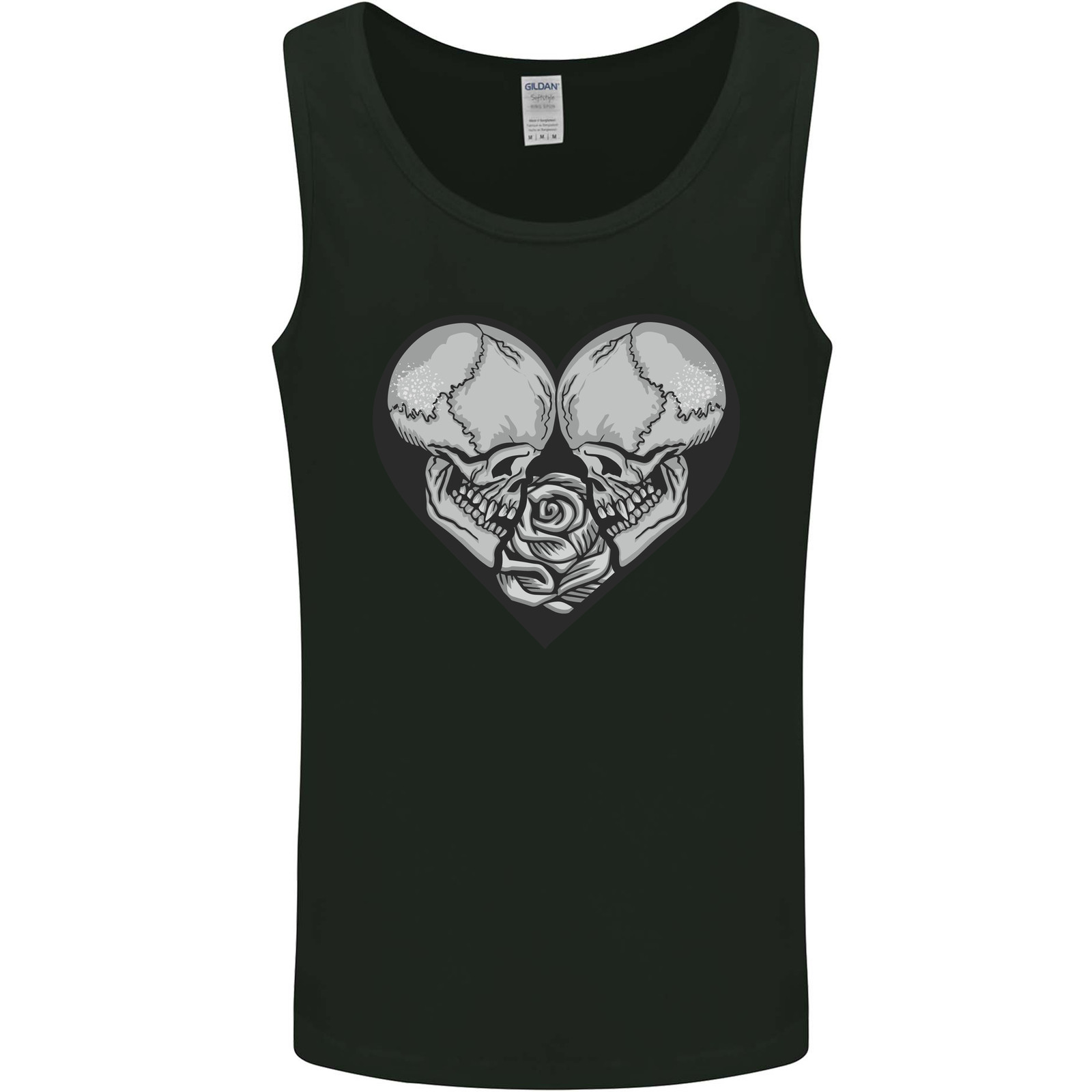 Dos Calaveras Un Corazón Y Rosa Gótico Love Hombre Camiseta sin Mangas