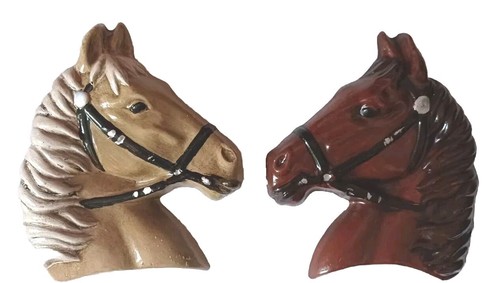 Vintage Ceramic Chalkware Set 2 Horse Wall Art Plaque Mid Century Equestrian 