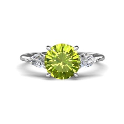 Peridot (9x7 mm) Hidden Halo accented Lab Gr Diamond Eng Ring 14K Gold JP:349961
