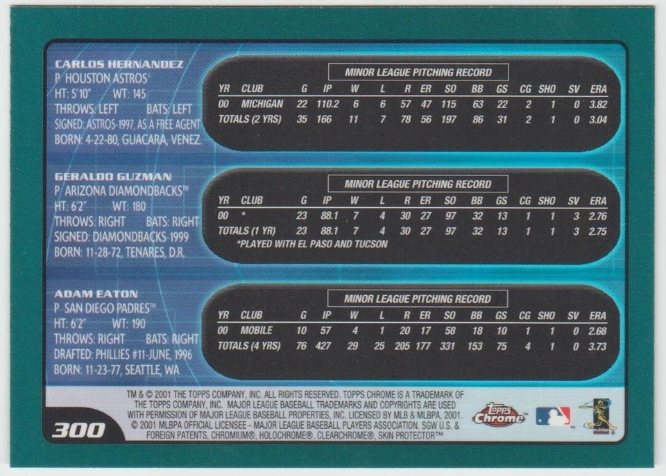 2001 Topps Chrome #300 Carlos Hernandez/ Geraldo Guzman/ Adam Eaton - Image 2 of 2