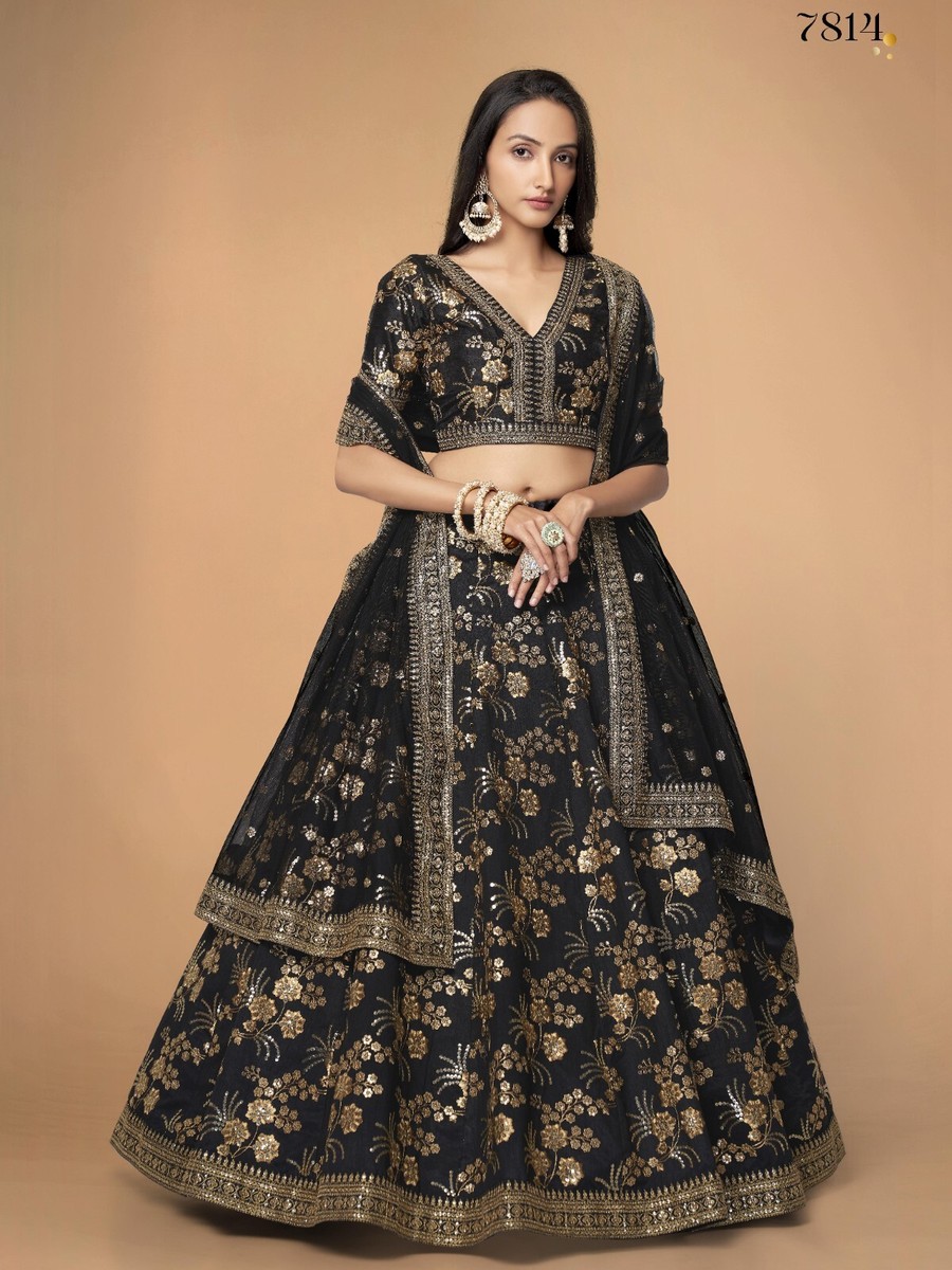 Exclusive Look Slub Silk Black Lehenga Choli With Dupatta For Reception Wear