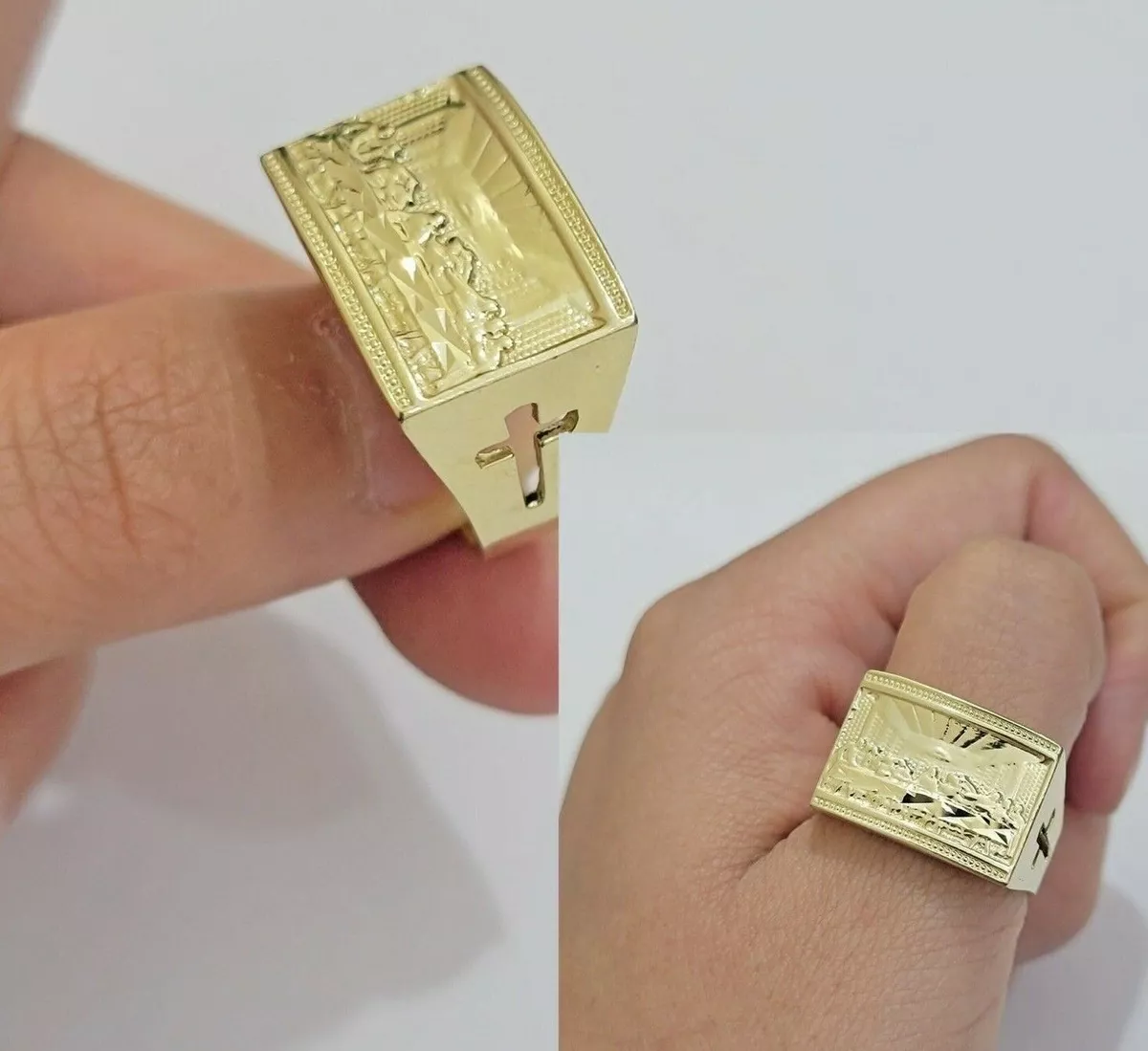 Solid 10k Yellow Gold Ring Last Supper Style Casual Pinky Square