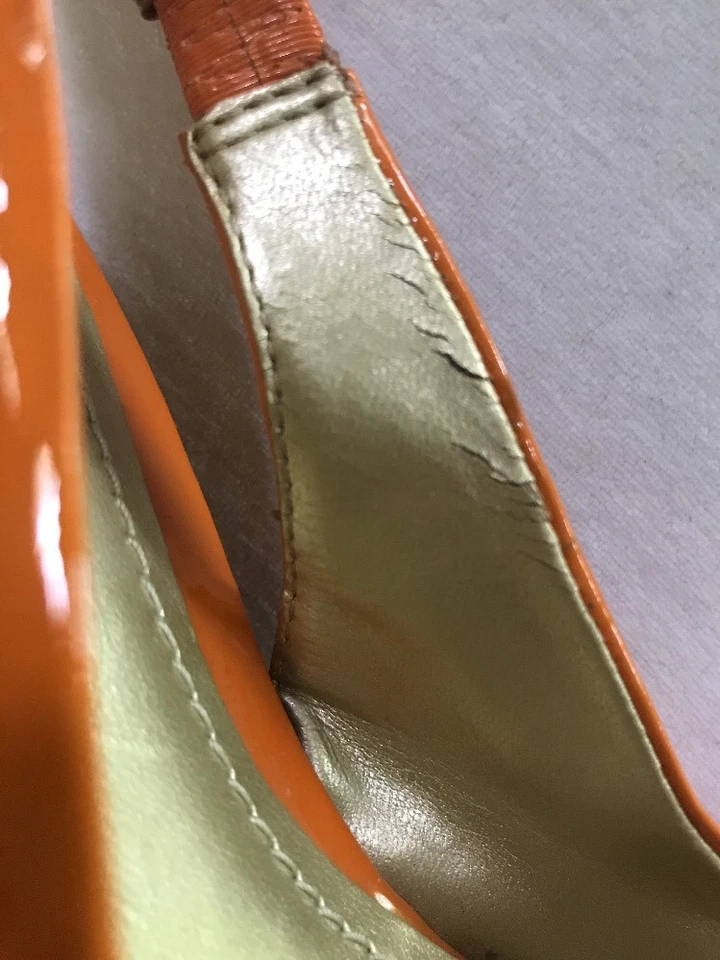 Wms NINE WEST DANUBE Naranja Patente Peeptoe Cuña Tacones Cordones Talla 8M Foto 2 de 4