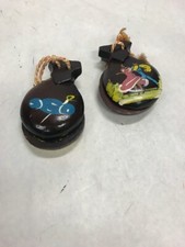 Vintage wood painted pair castanets 3 inch musical instrument dancing latin