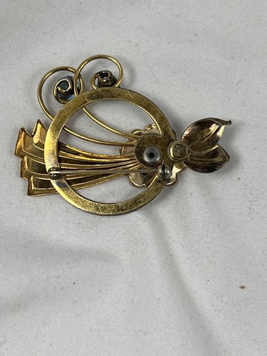 GF Pin Brooch Art Deco Gold Filled 1/20 12K Signed Harry Iskin Blue - Picture 8 of 10