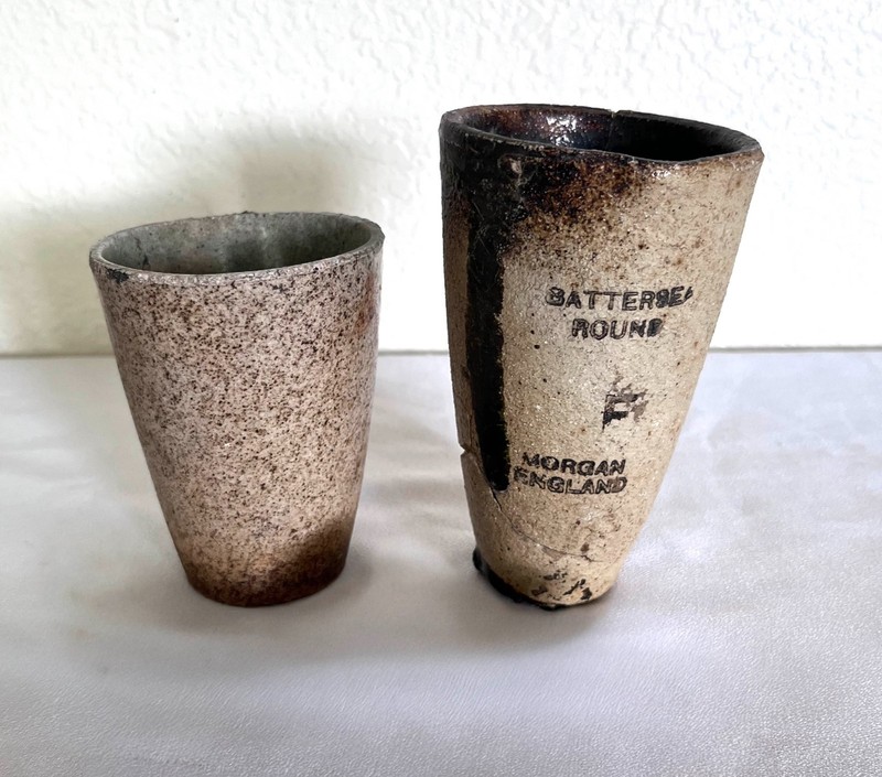 2 Vintage Pottery Mining Crucibles - Battersea Round F Morgan, England + Denver
