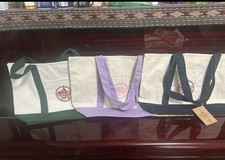 Trader Joe's Authentic, Large Canvas Tote Bags-Set of 3 Blue, Green, Purple NWT