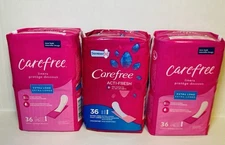 Lot of 3 New Carefree Extra Long Liners 36 Per Pack 8 Hr Odor Control
