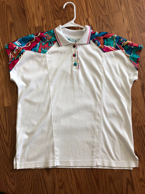 Vintage Lily s of Beverly Hills Women s White Polo Colorful Sleeves Size M