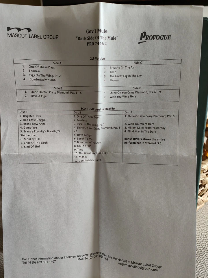 Gov't Mule-Dark Side Of The Mule- Promotional Copy 3CD & DVD & Press Release - Image 3 of 4