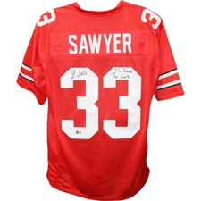 Jack Sawyer Signed College Style XL Red Jersey Ohio vs The World Beckett 50083