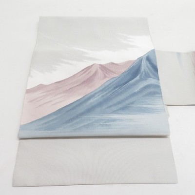 Kimono Nagoya Obi Silk spelled mountain scenery pattern Gray 146.9inch Women's