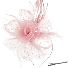 DRESHOW Fascinator Hat Feather Mesh Tea Party Headband Clip Women