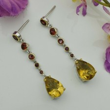 Solid 925 Sterling Silver Jewelry Citrine Gemstone Wedding Gift Dangle Earrings