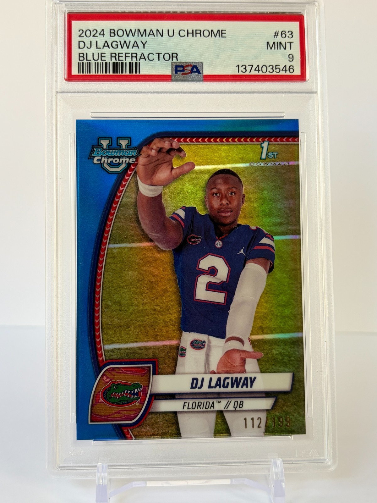 DJ Lagway 2024 1st Bowman U Chrome Blue Refractor /199 COLOR MATCH Florida PSA 9