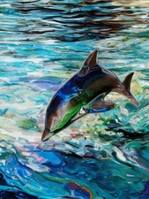 Vintage Murano Glass Fish Curved Dolphin Turquoise Tone 5"