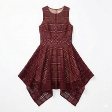 Keepsake the Label Burgundy Lace Mini Dress Size M Handkerchief Hem Fit & Flare