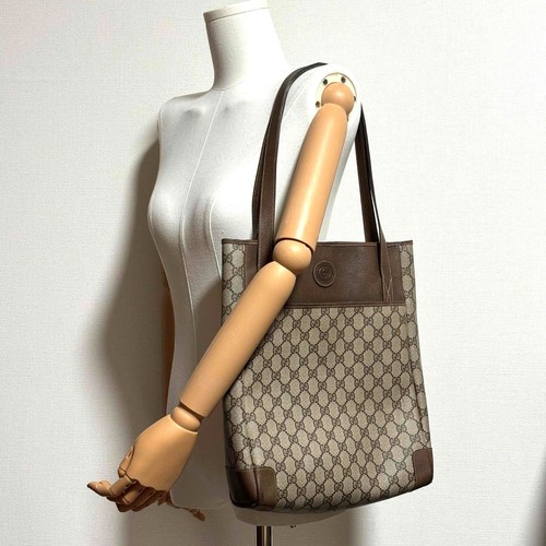 Vintage Gucci tote Bag GG Supreme Brown PVC Leather Authentic - Picture 21 of 22