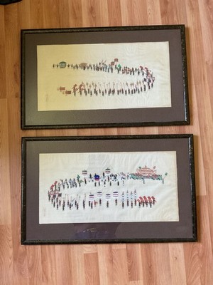 2 AUTHENTIC ZHOU PEI CHUN SIGNED FRAMED ART COLOUR  & INK ON SILK   31 X 19