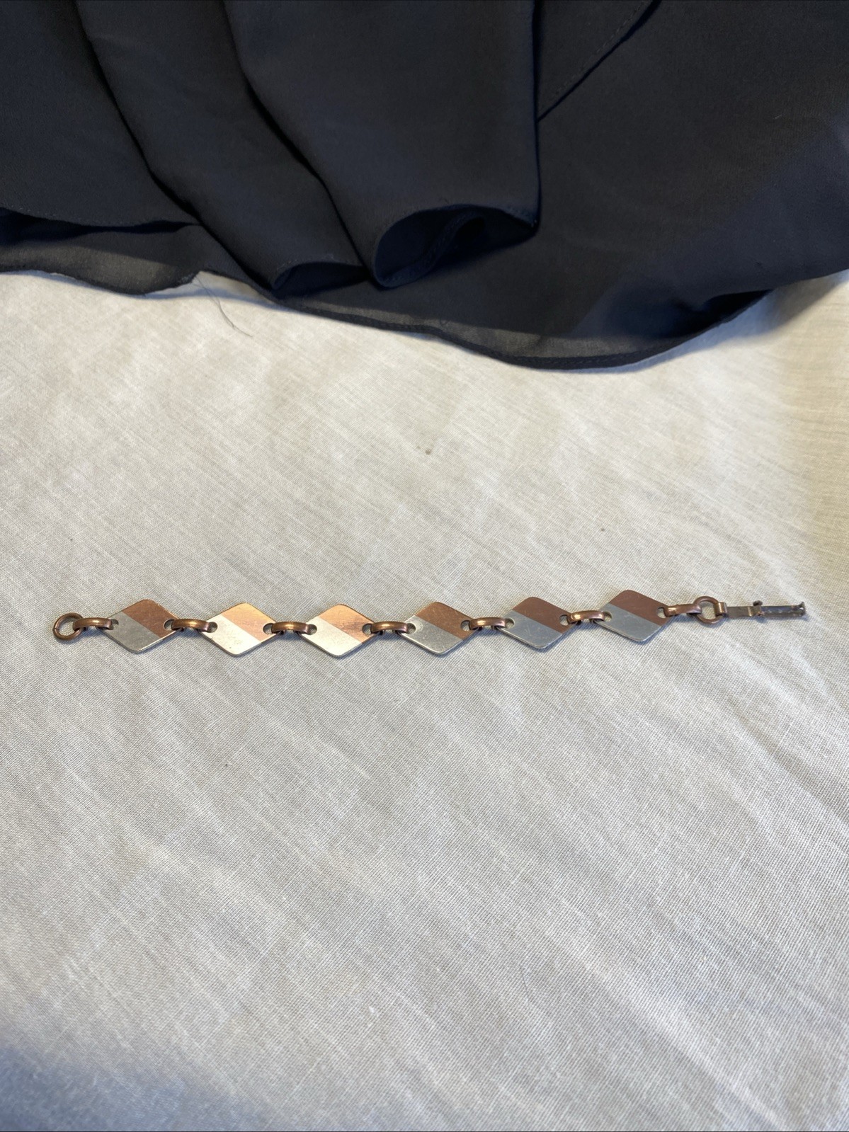 Vintage Solid Copper Two Tone Diamond Shaped Link… - image 2