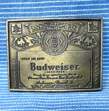 Budweiser Lager Beer Promo One Quart Bottle Label Belt Buckle Vintage 70s.TWY798